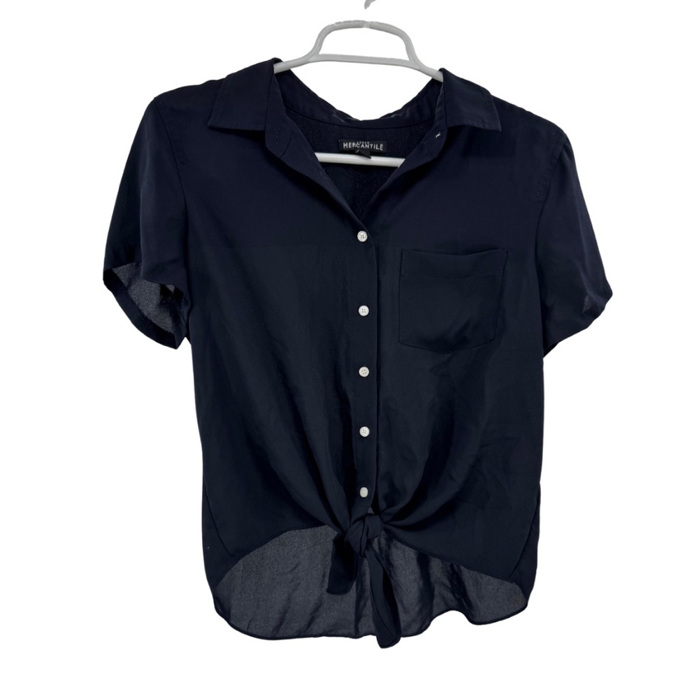 J. Crew Mercantile Women's Navy sheer tie front button up Blouse S lightweight